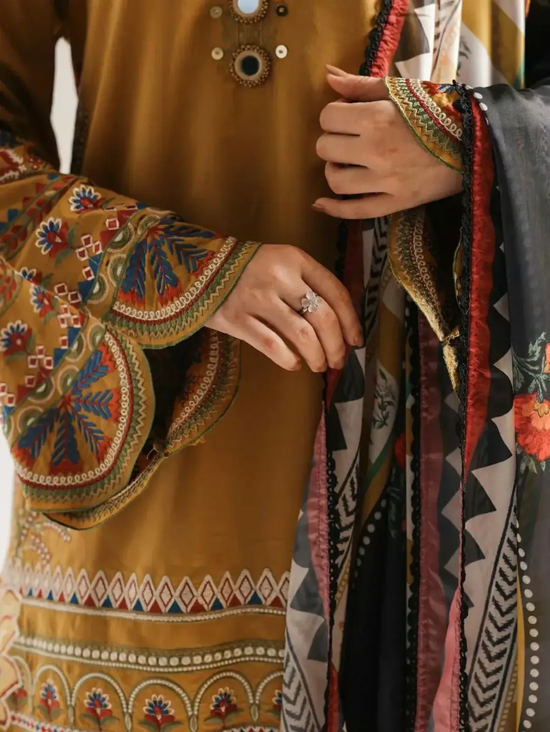 Stunning Mustard Suit with Embroidered Design - 3 Pcs Ensemble