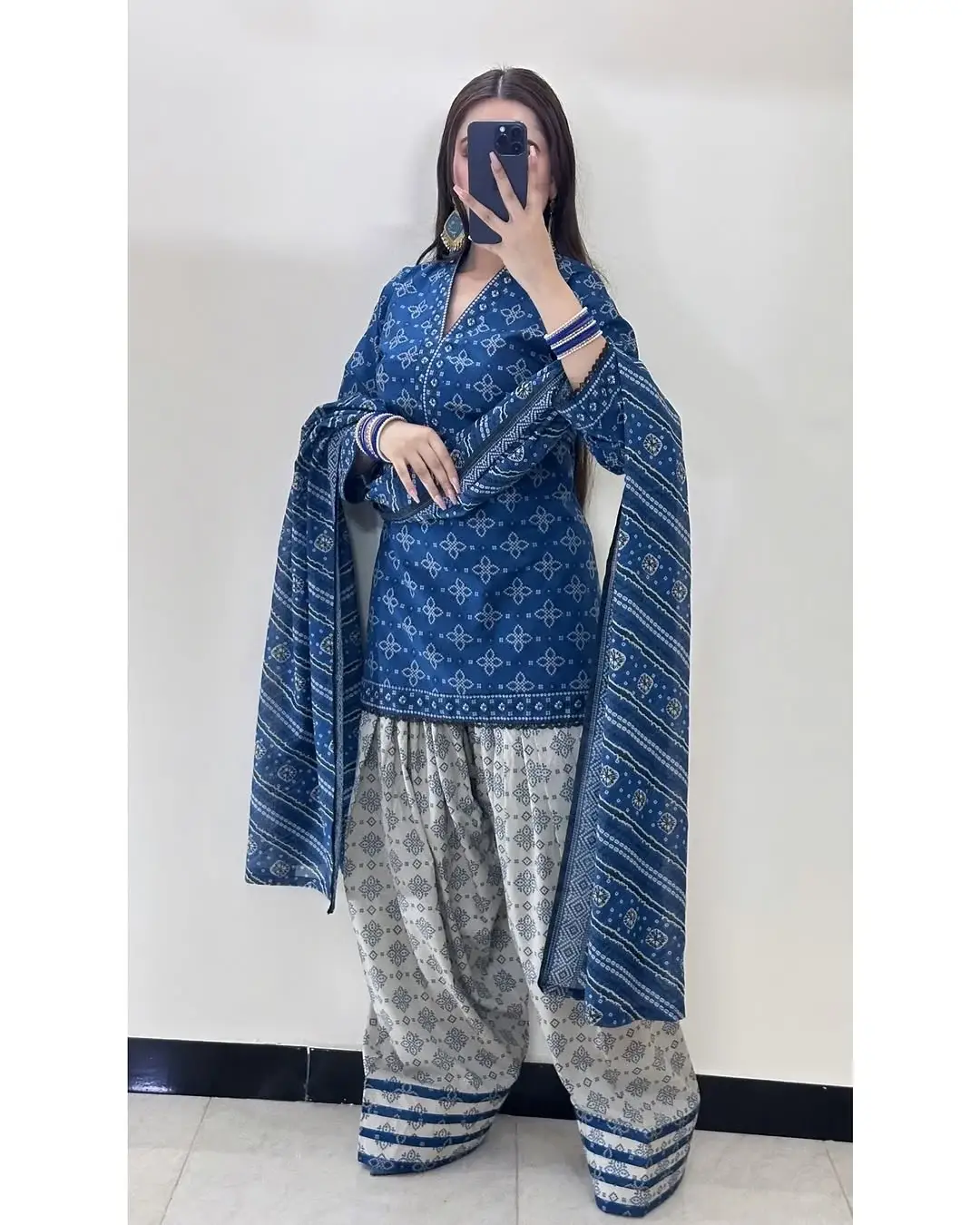 Stunning Women's Stitched Suit with Digital Print - 3 Pcs in Blue