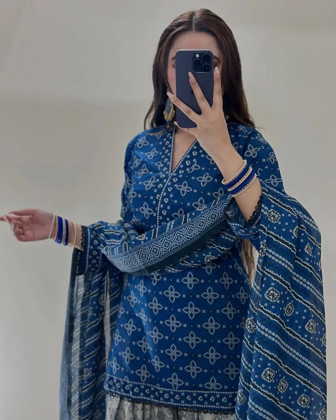 Stunning Women's Stitched Suit with Digital Print - 3 Pcs in Blue