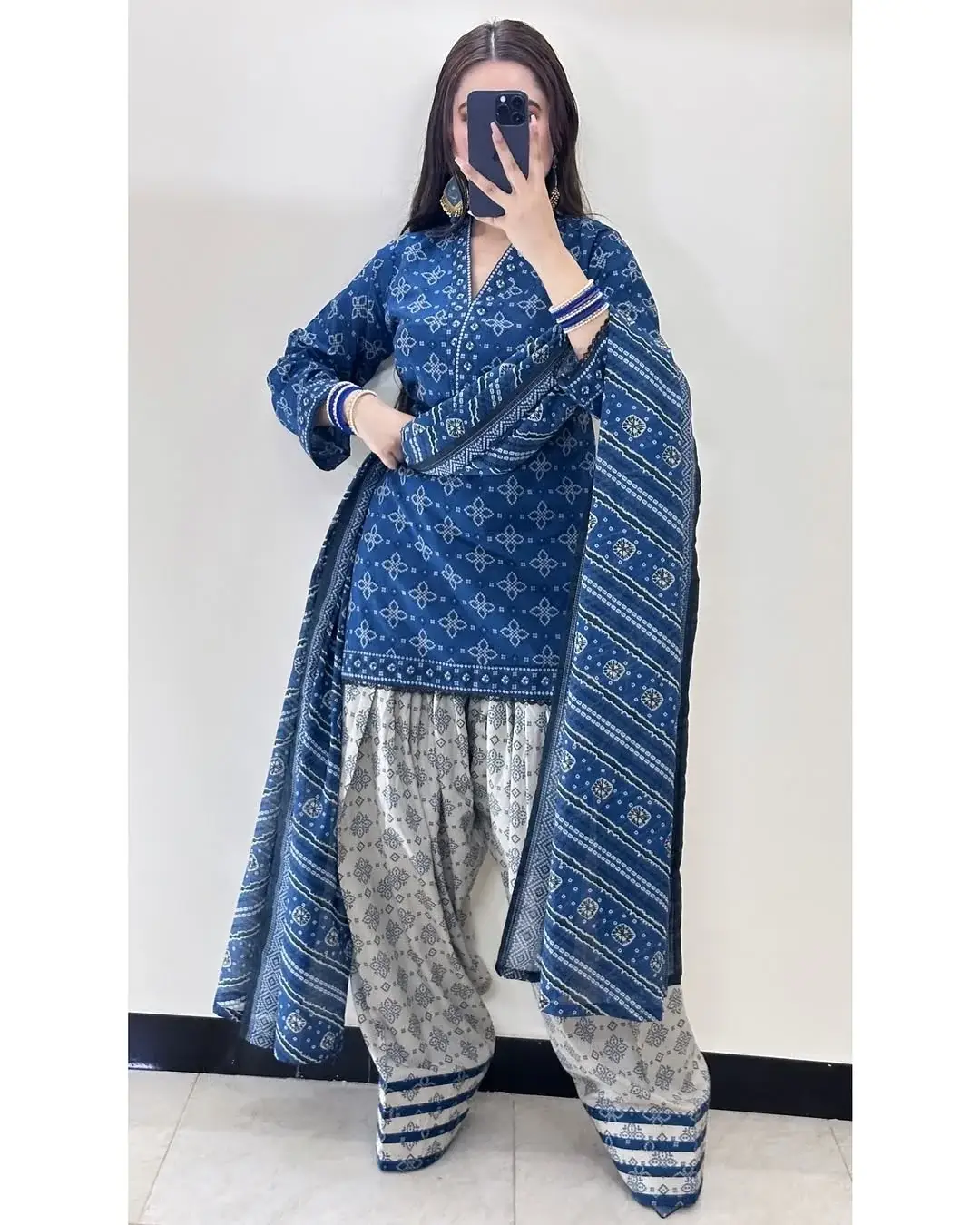 Stunning Women's Stitched Suit with Digital Print - 3 Pcs in Blue