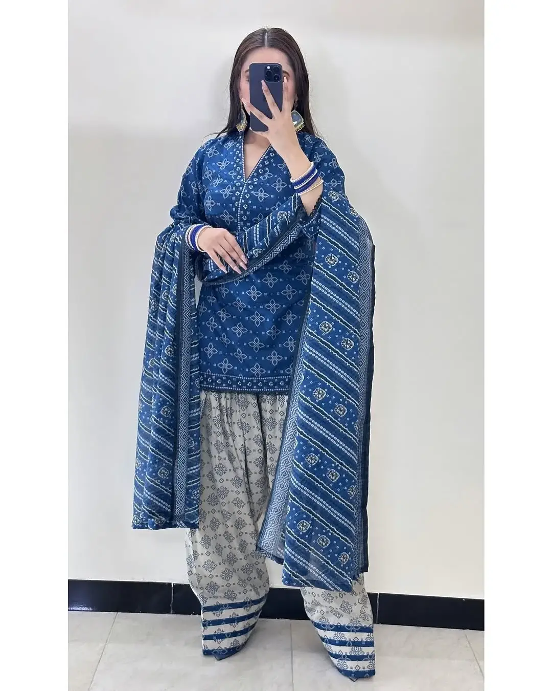 Stunning Women's Stitched Suit with Digital Print - 3 Pcs in Blue