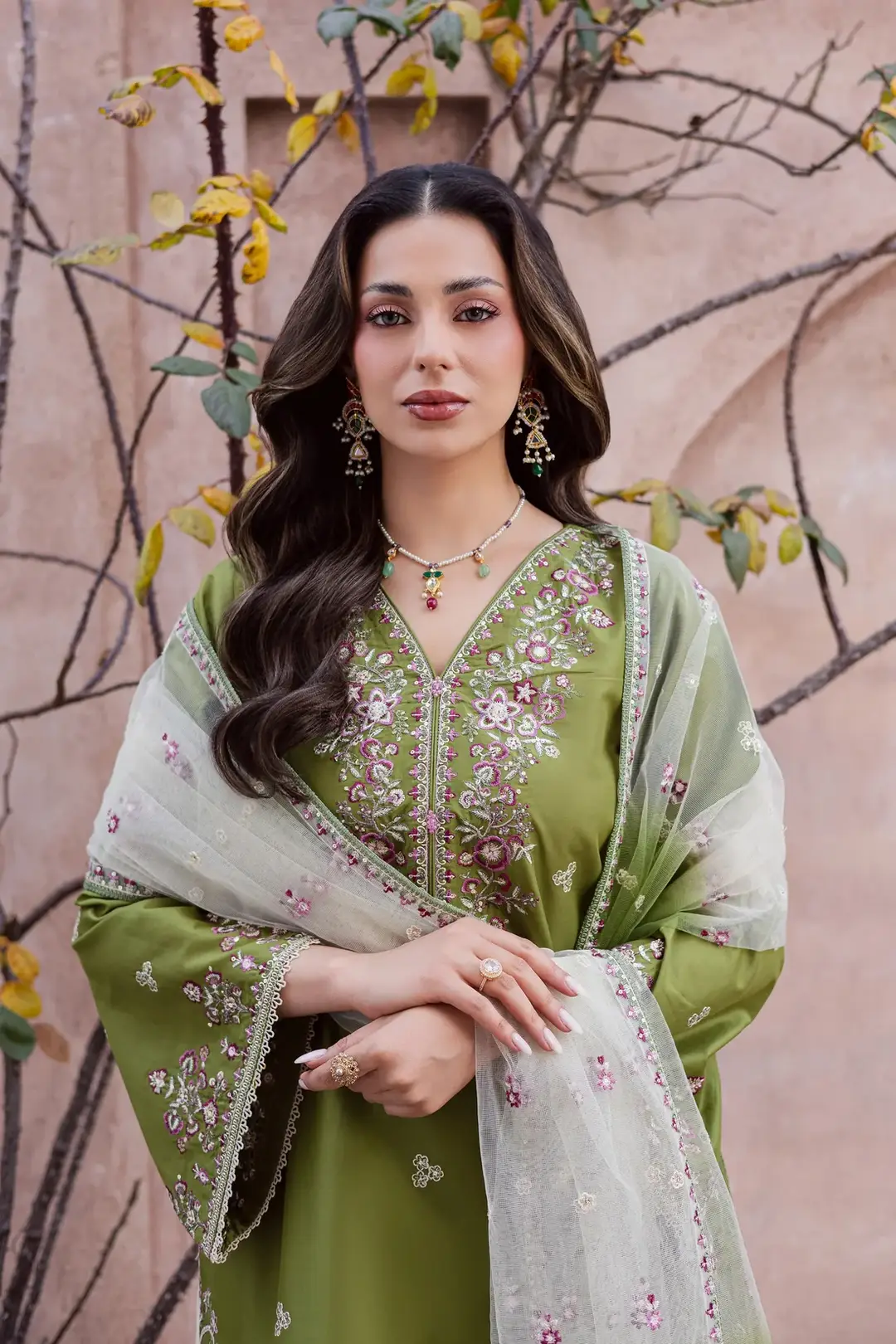 3 Pcs Women's Stitched Linen Embroidered Suit