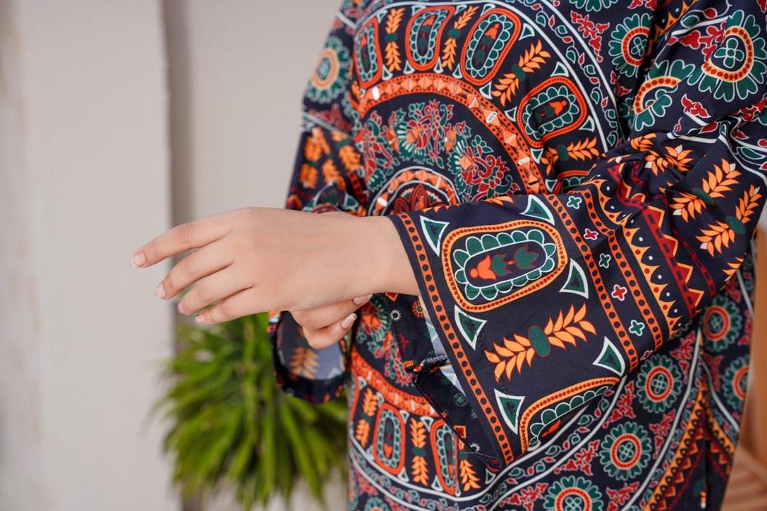 Women's Stitched Printed Shirt and Trouser Set - 2 Pcs with Mirror Work