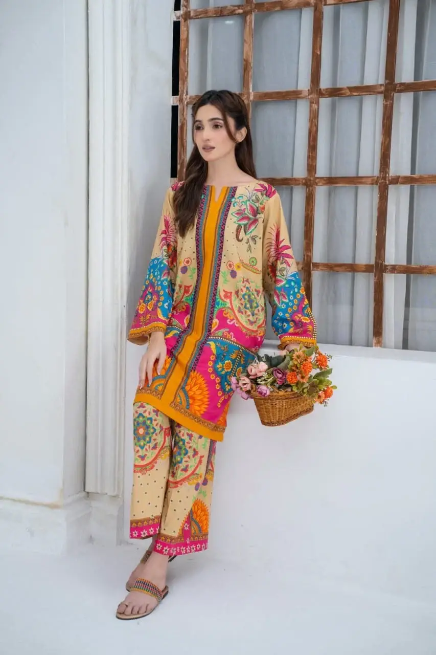 Trendy Women's Stitched Suit - 2 Pcs Printed Shirt and Trouser Set