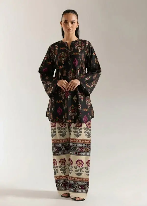 Stylish Printed Lawn Shirt and Trouser Set - 2 Pcs in Black