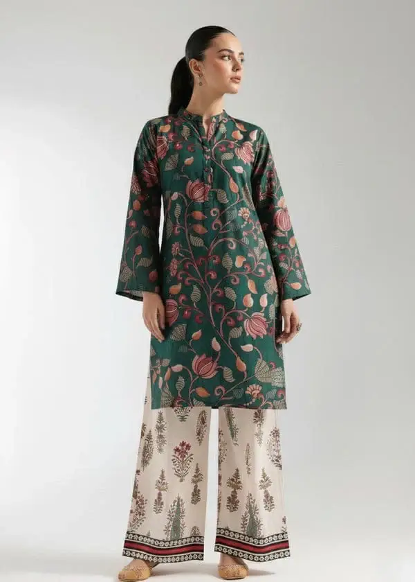 Green Printed Lawn Shirt and Trouser Set - 2 Pcs
