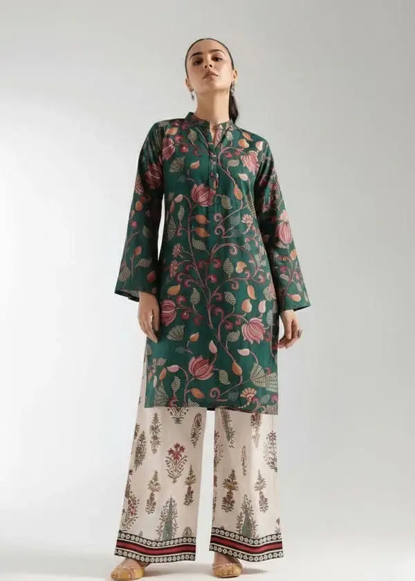 Green Printed Lawn Shirt and Trouser Set - 2 Pcs