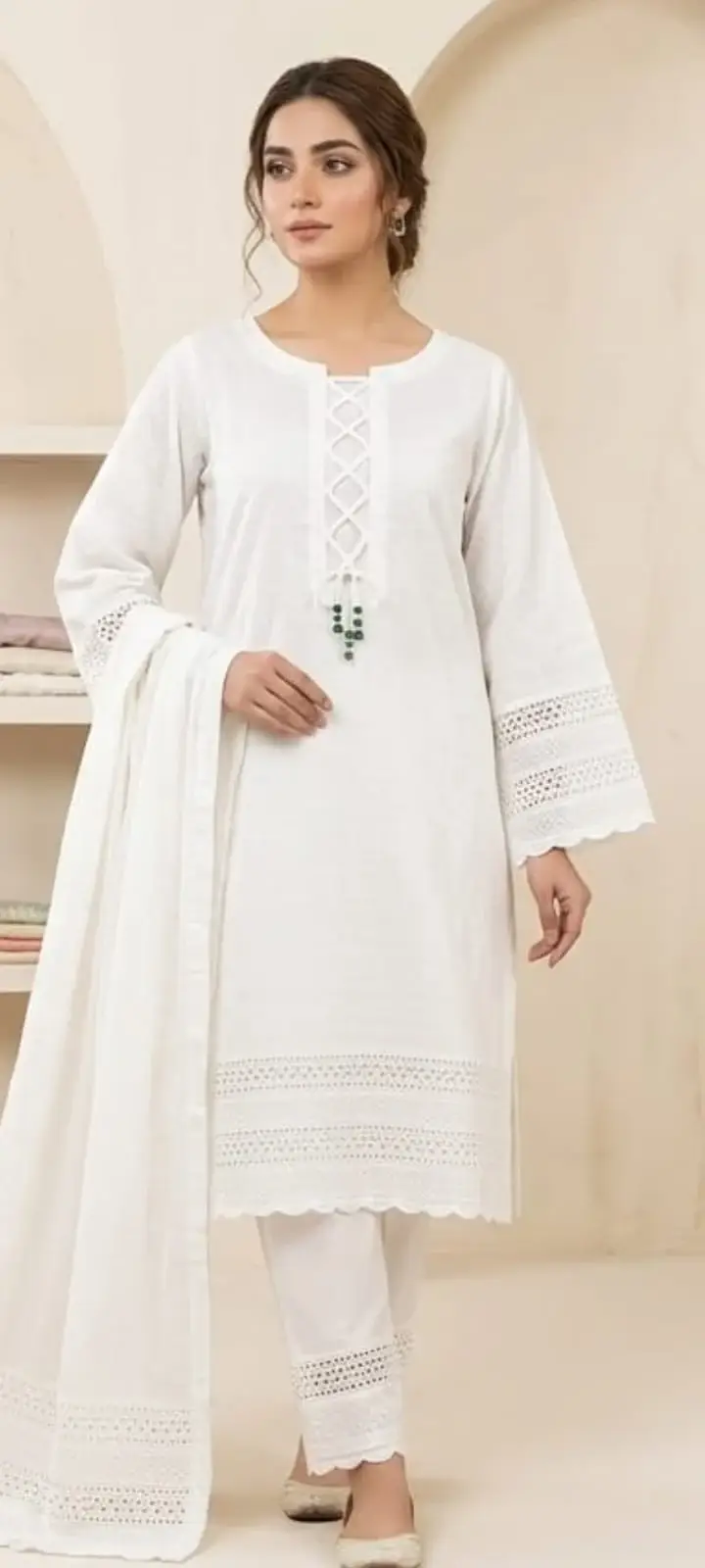Women's Cotton Embroidered Shirt and Trouser Set - 2 Pcs