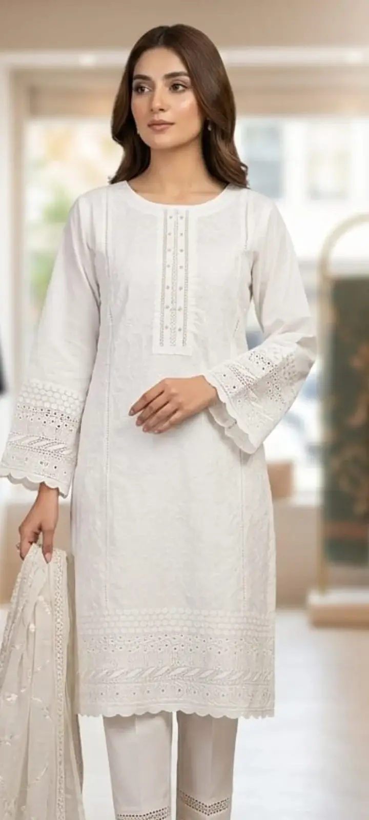Women's Cotton Embroidered Shirt and Trouser Set - 2 Pcs