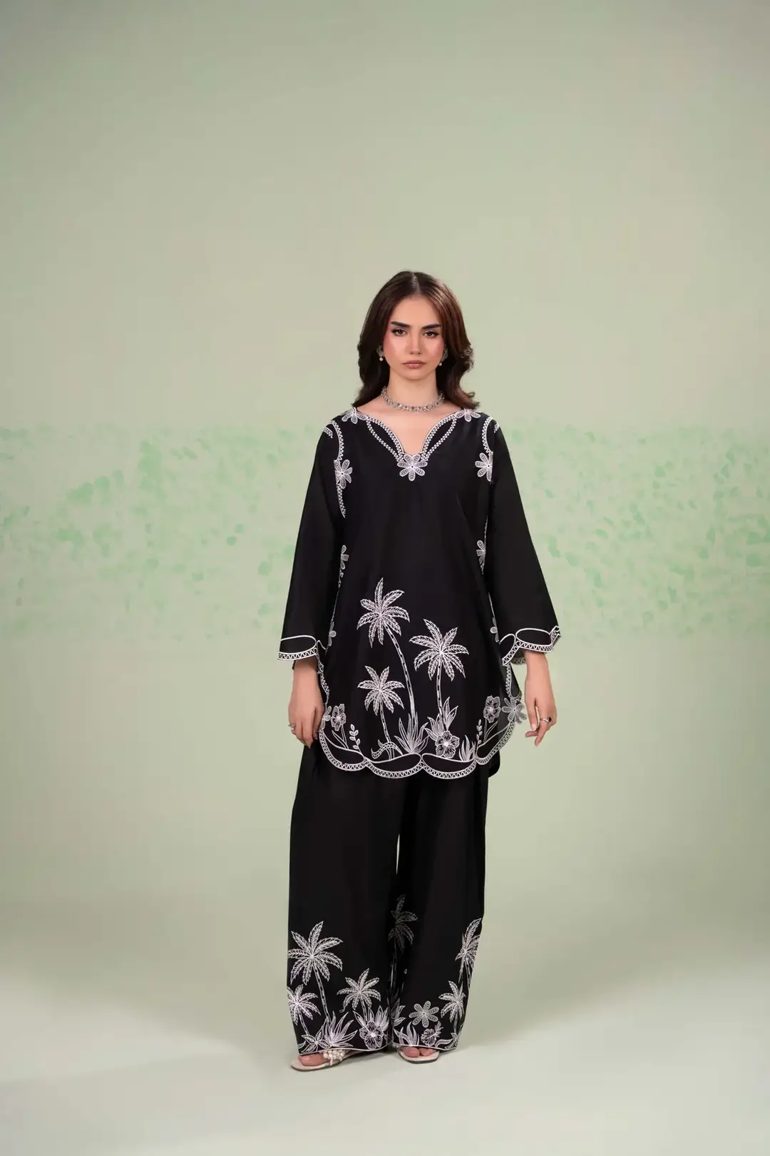 Stylish Black Embroidered Lawn Shirt and Trouser Set - 2 Pcs