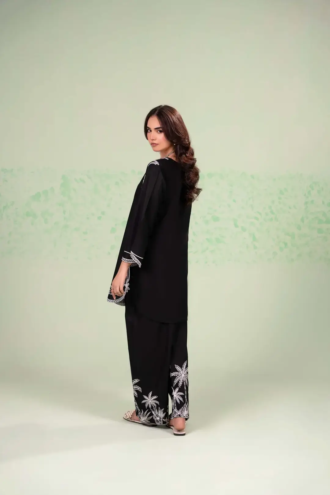Stylish Black Embroidered Lawn Shirt and Trouser Set - 2 Pcs