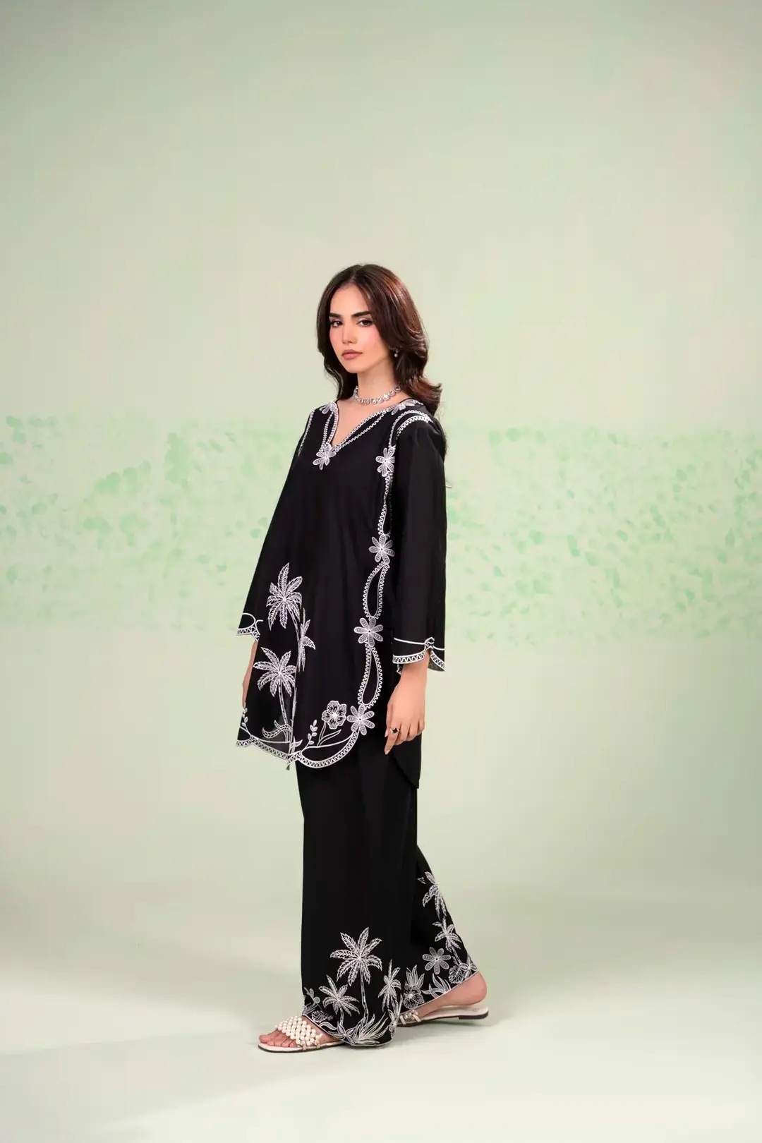 Stylish Black Embroidered Lawn Shirt and Trouser Set - 2 Pcs