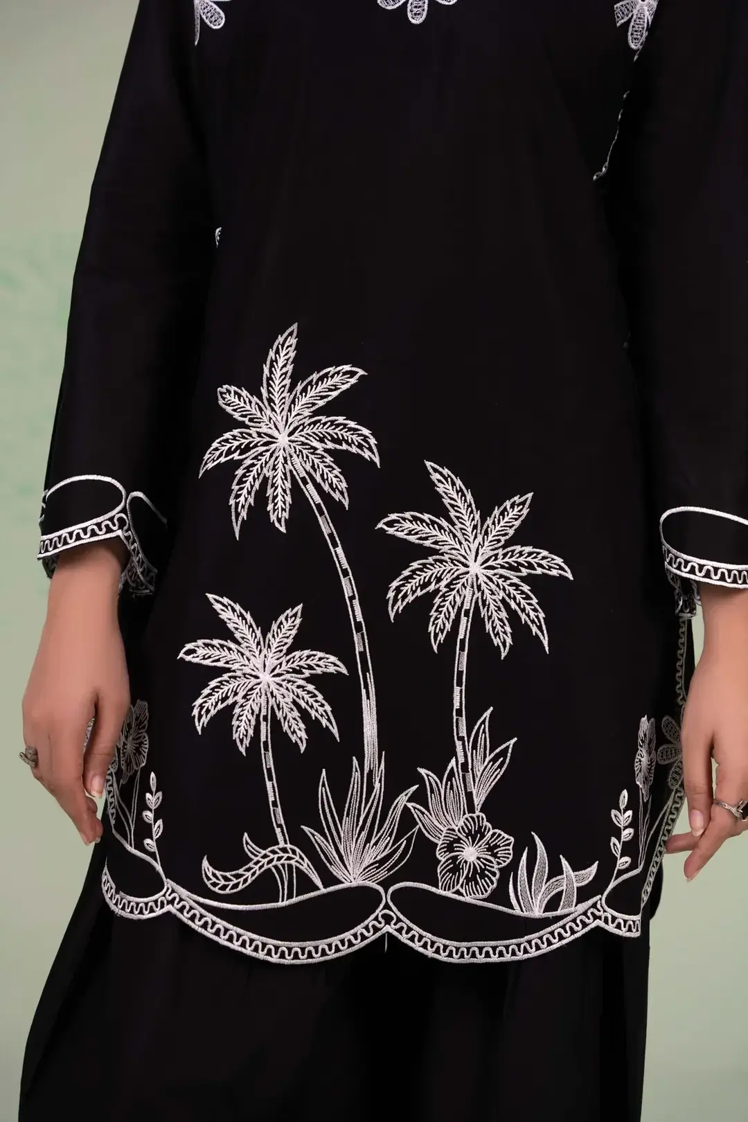 Stylish Black Embroidered Lawn Shirt and Trouser Set - 2 Pcs