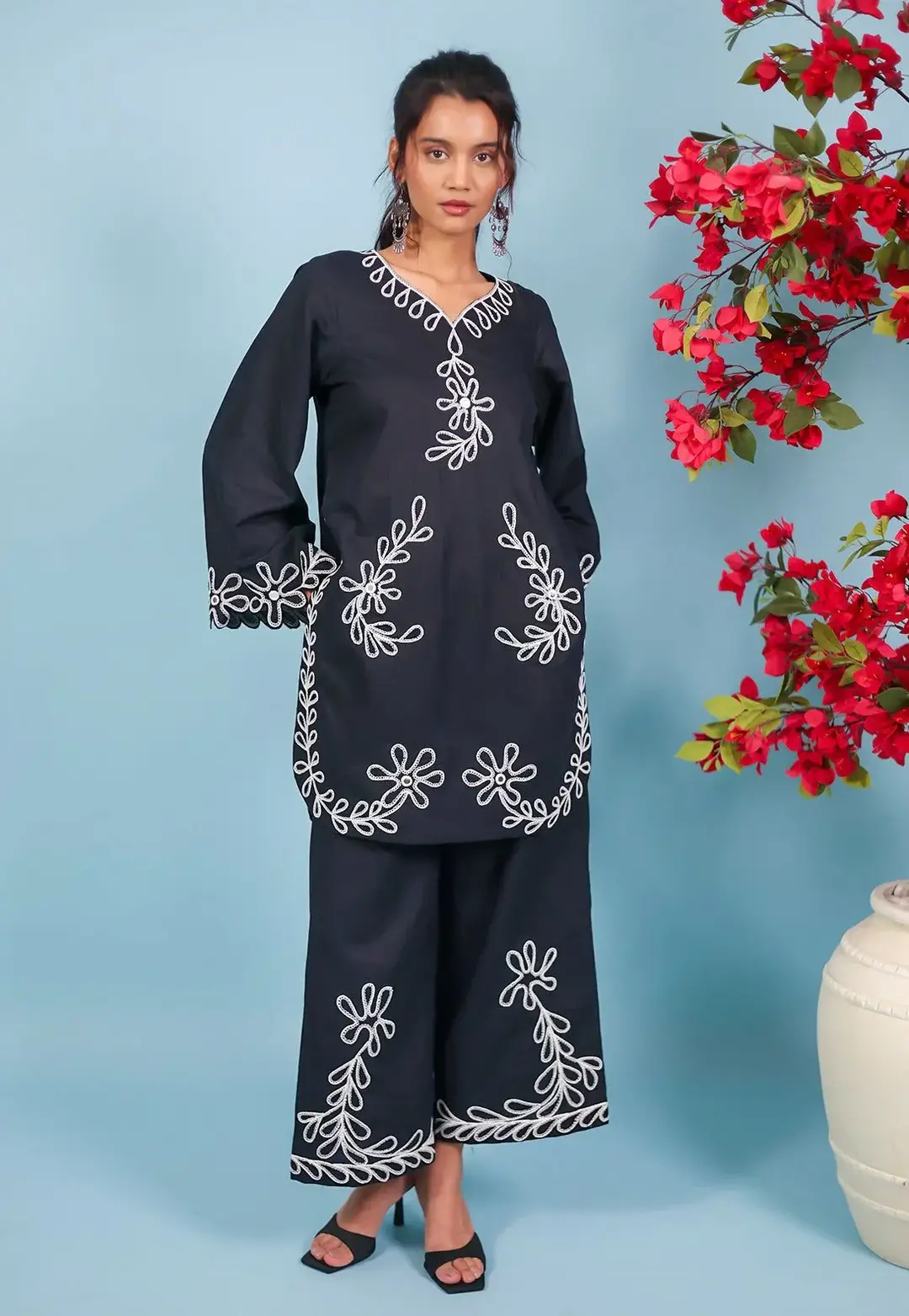 Stylish Embroidered Shirt And Trouser Set - 2 Pcs