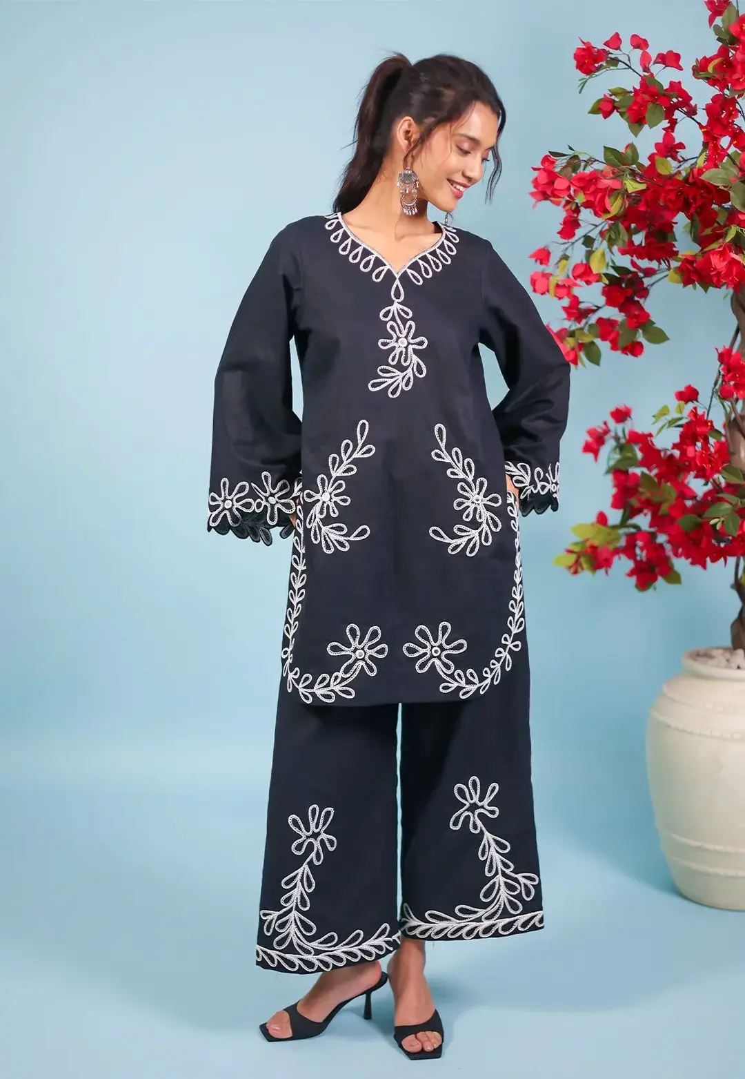Stylish Embroidered Shirt And Trouser Set - 2 Pcs