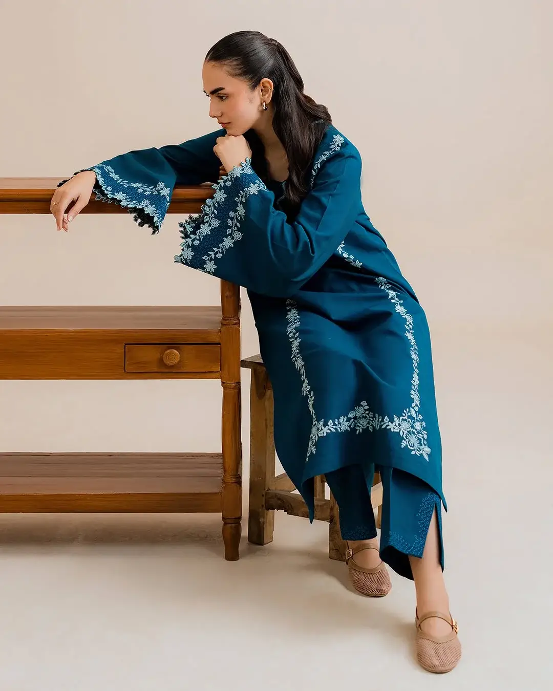 Stylish Embroidered Shirt and Trouser Set - 2 Pcs