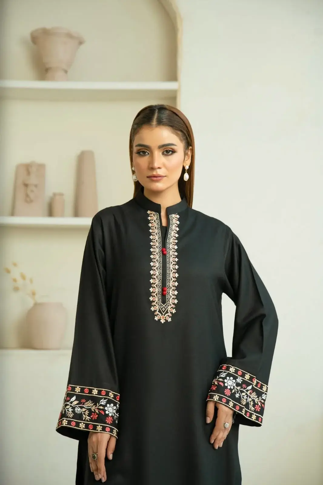 Stylish Women's Stitched 2 Pcs Embroidered Shirt and Trouser Set