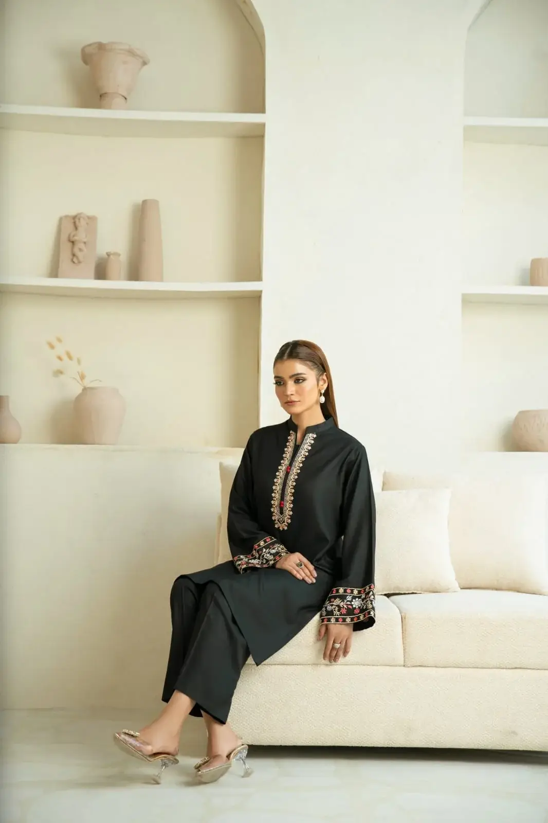 Stylish Women's Stitched 2 Pcs Embroidered Shirt and Trouser Set