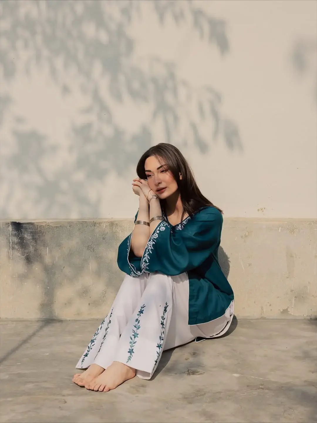 Chic Women's Stitched Embroidered Shirt And Trouser Set