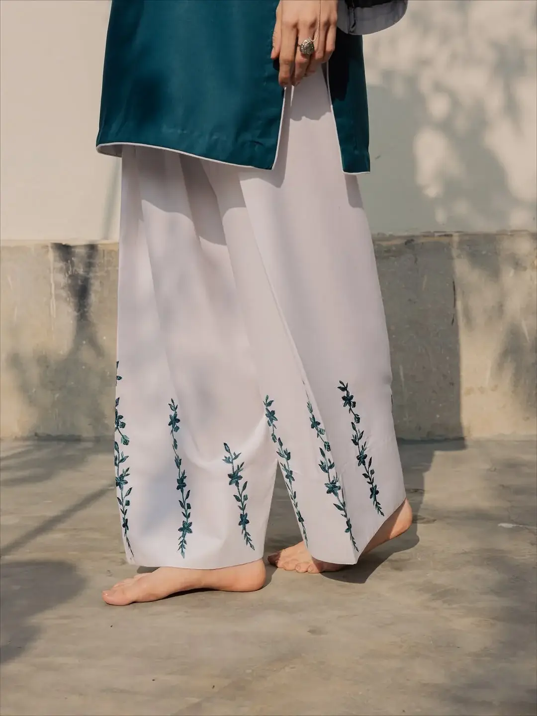 Chic Women's Stitched Embroidered Shirt And Trouser Set