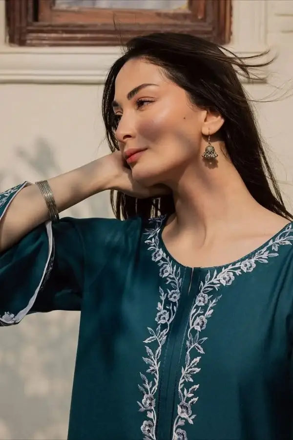 Chic Women's Stitched Embroidered Shirt And Trouser Set