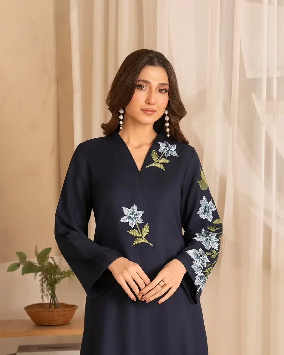 Stunning Black Embroidered Shirt and Trouser Set - 2 Pcs
