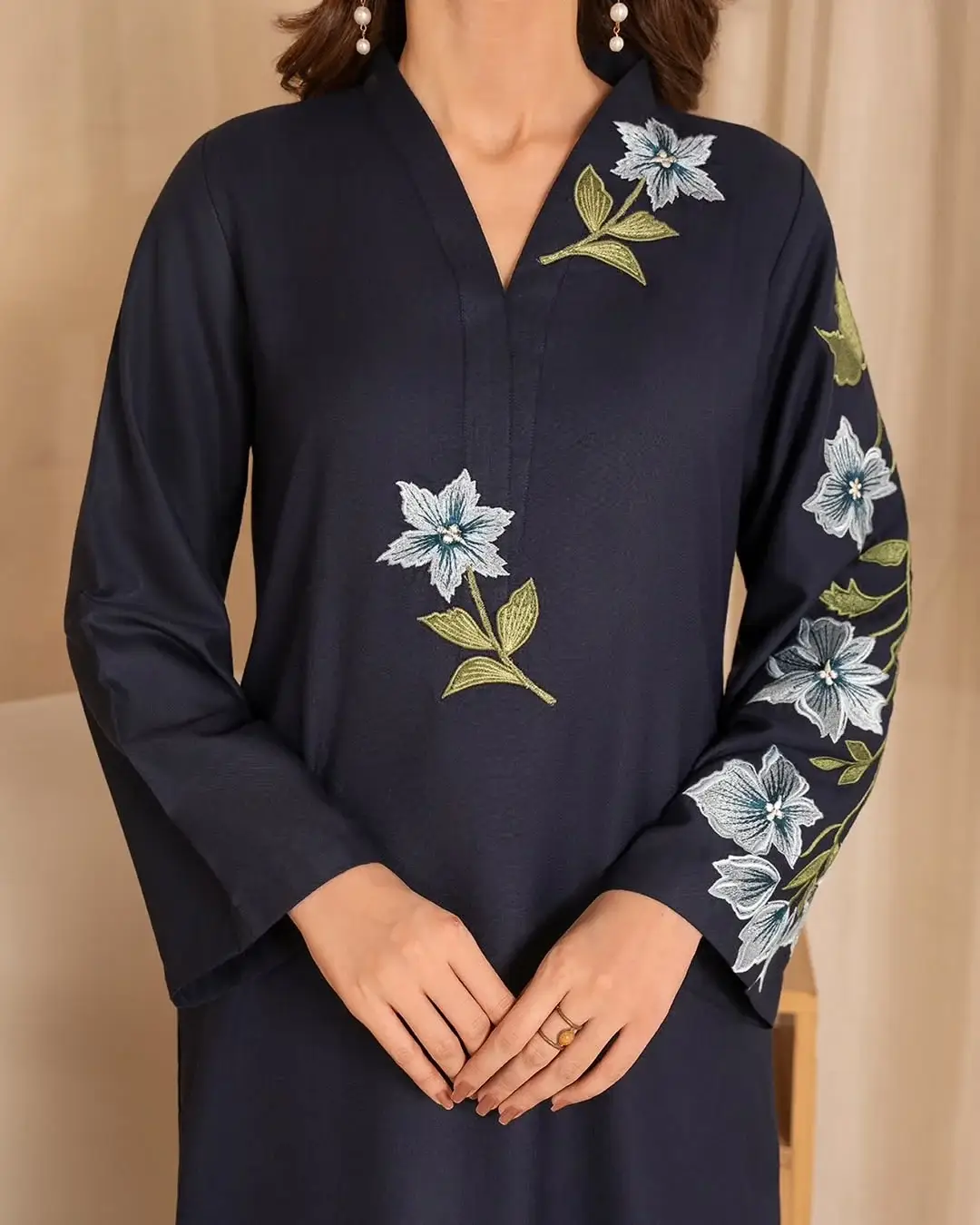 Stunning Black Embroidered Shirt and Trouser Set - 2 Pcs