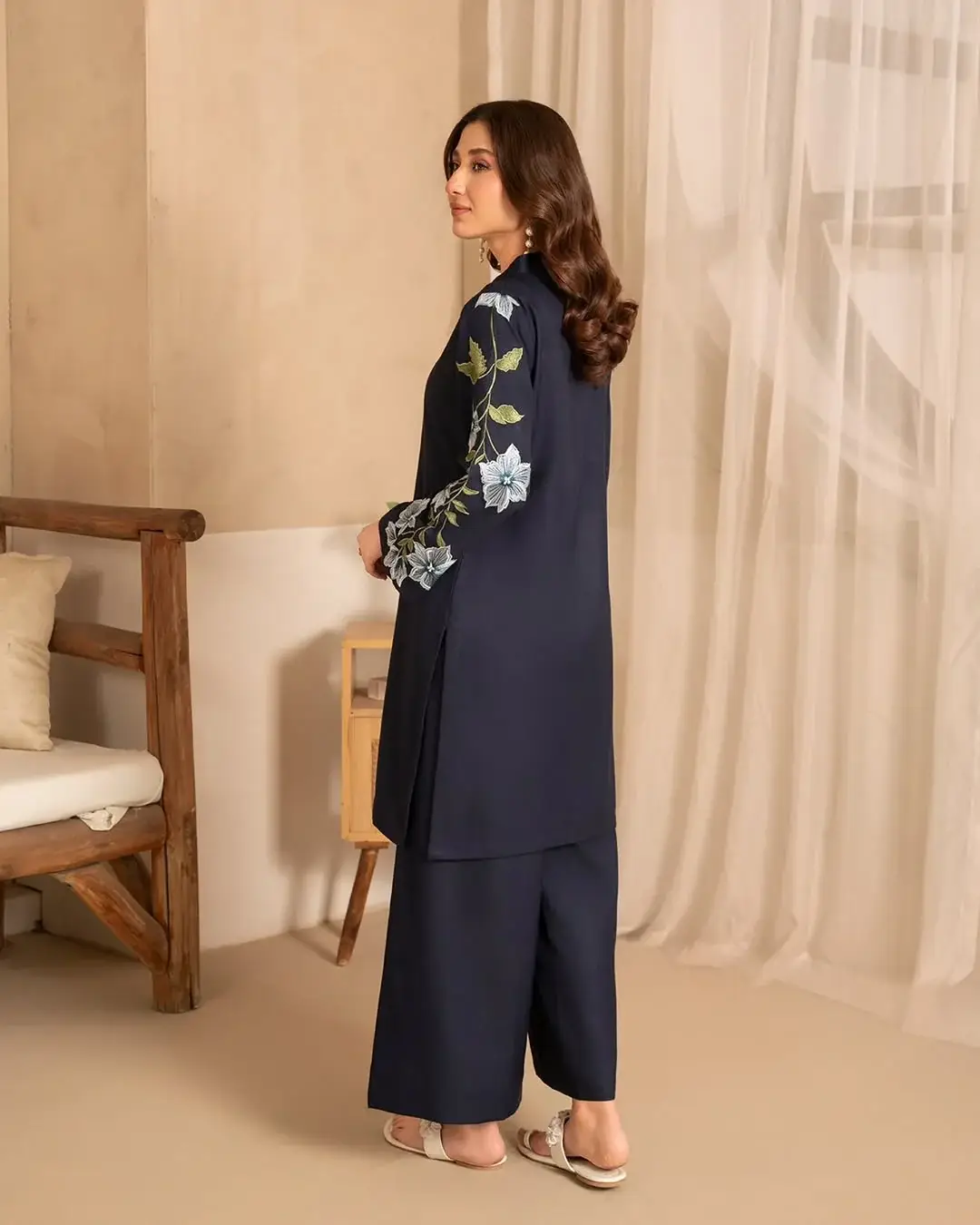 Stunning Black Embroidered Shirt and Trouser Set - 2 Pcs