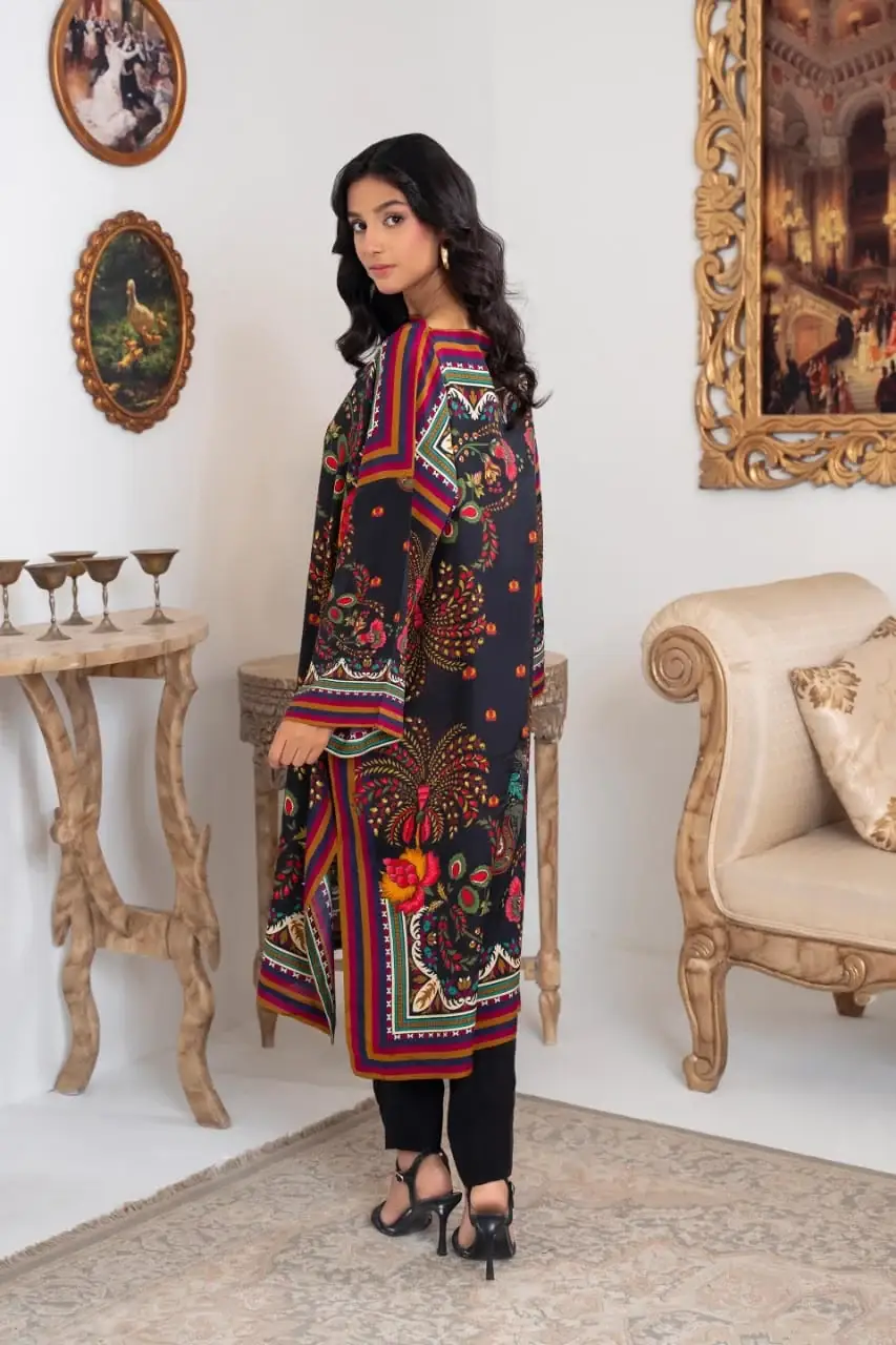 Stylish Women's Printed Shamoz Silk Shirt and Trouser Set - 2 Pcs