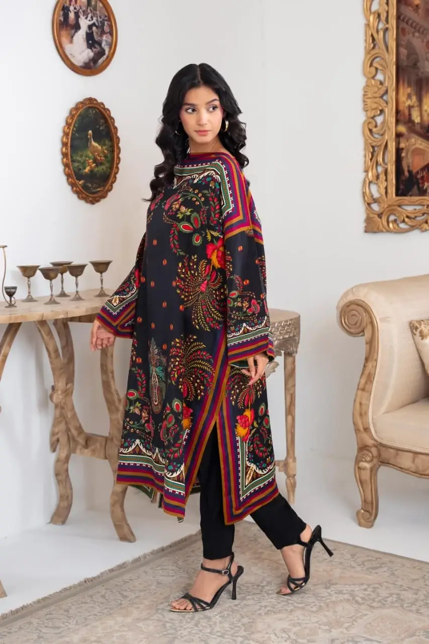 Stylish Women's Printed Shamoz Silk Shirt and Trouser Set - 2 Pcs
