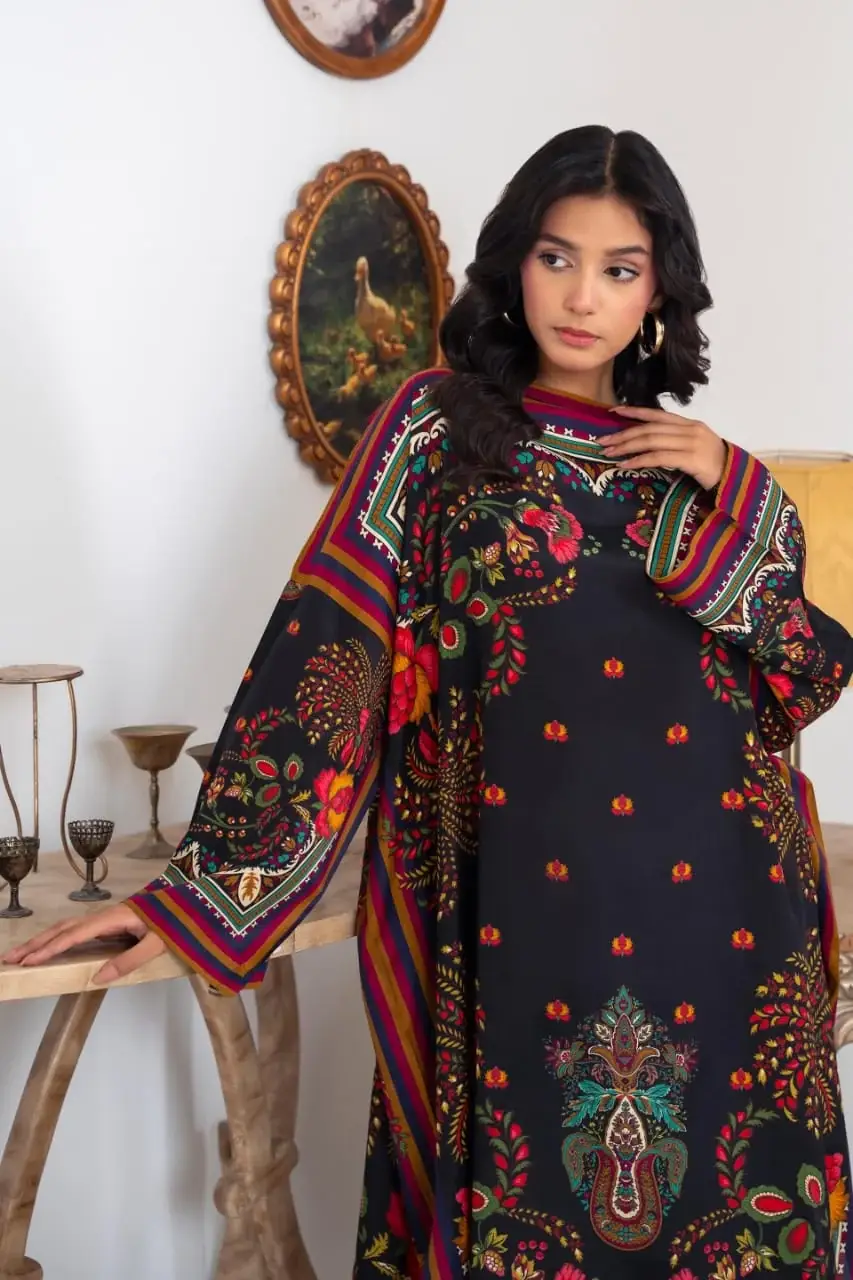Stylish Women's Printed Shamoz Silk Shirt and Trouser Set - 2 Pcs