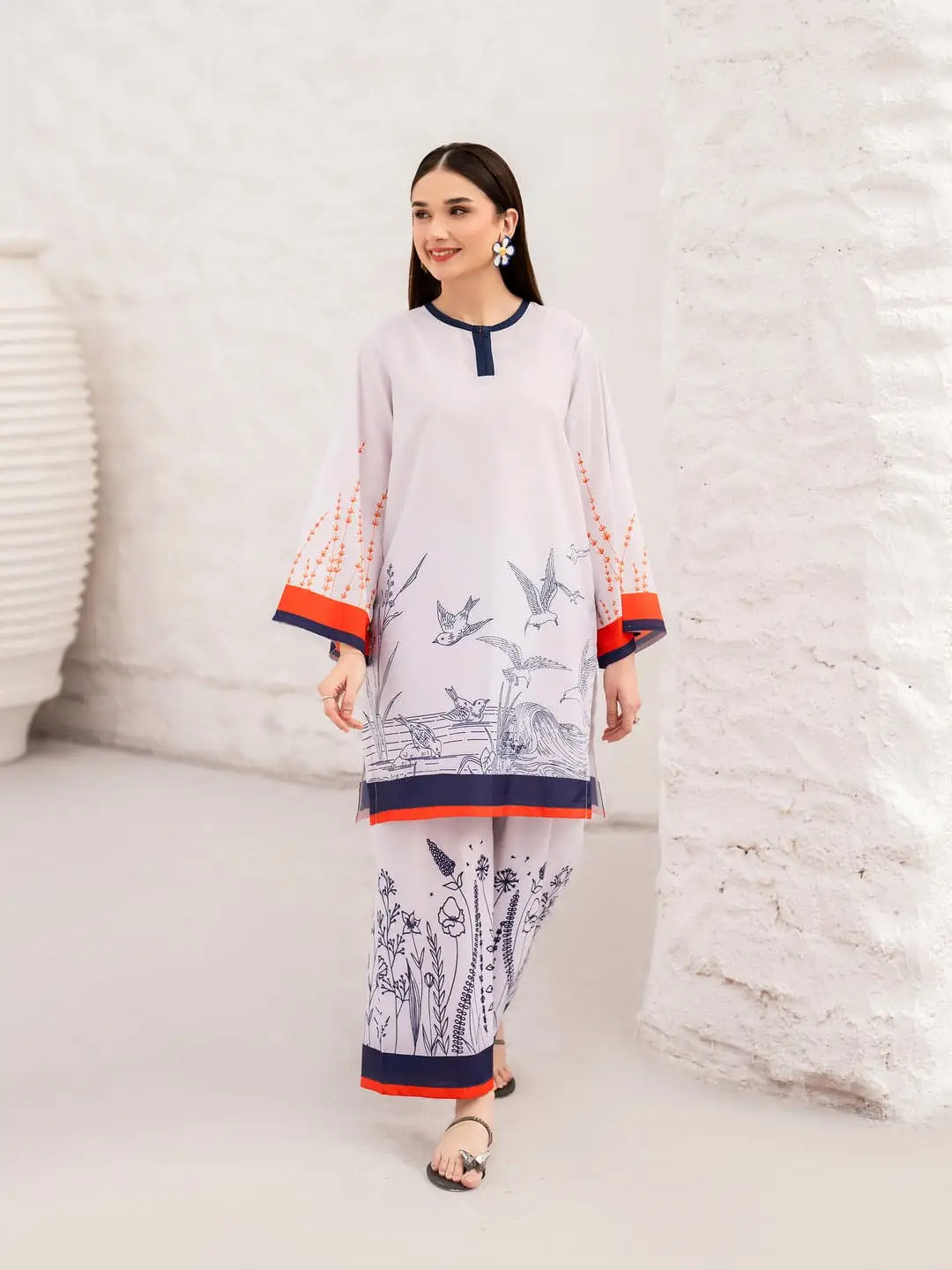 Chic Women's Stitched Printed Shirt & Trouser Set - 2 Pcs