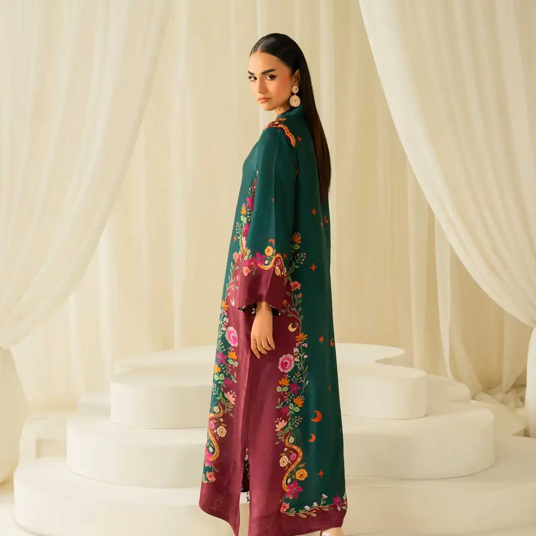 2 Pcs Women's Stitched Shamoz Silk Printed Shirt And Trouser