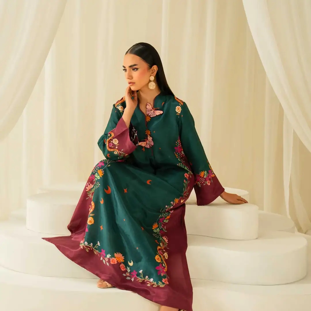 2 Pcs Women's Stitched Shamoz Silk Printed Shirt And Trouser
