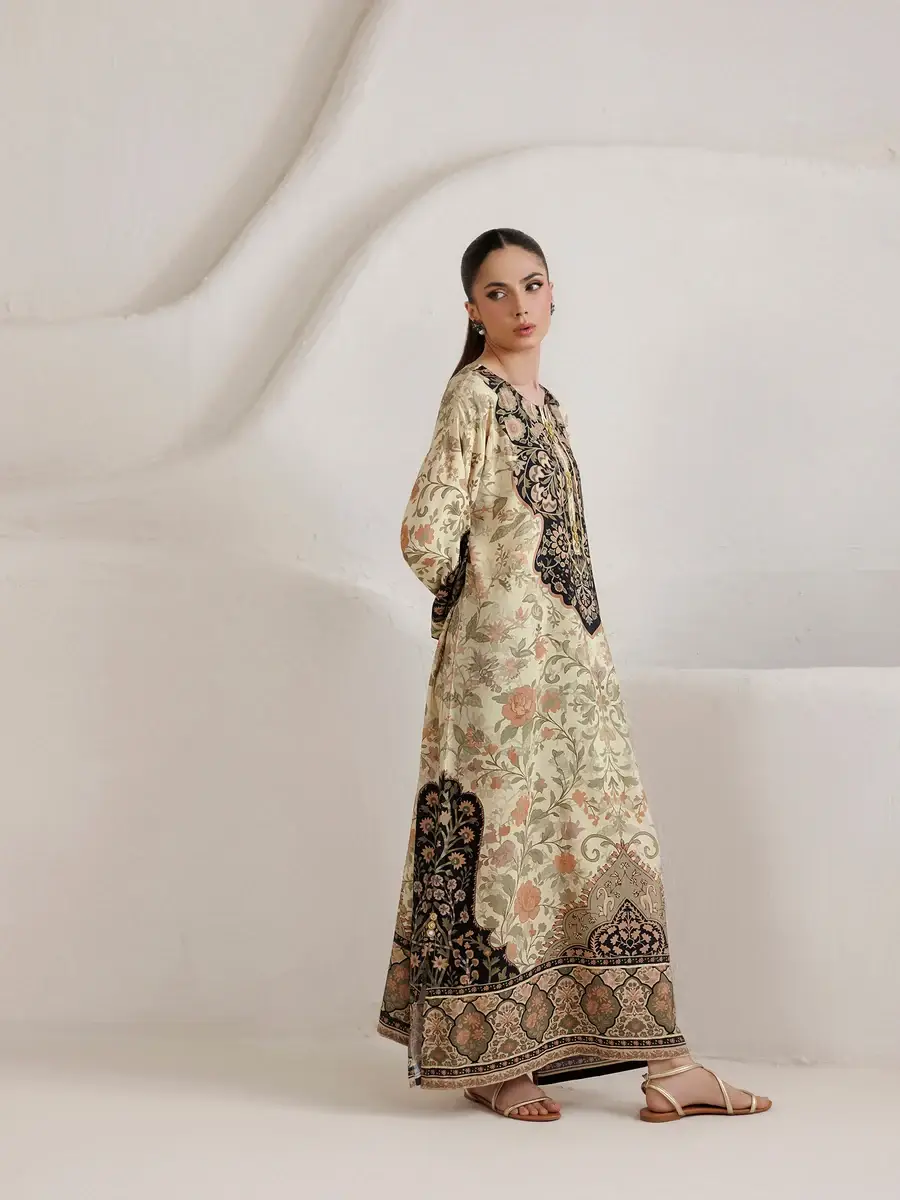 2 Pcs Women's Stitched Shamoz Silk Printed Shirt And Trouser