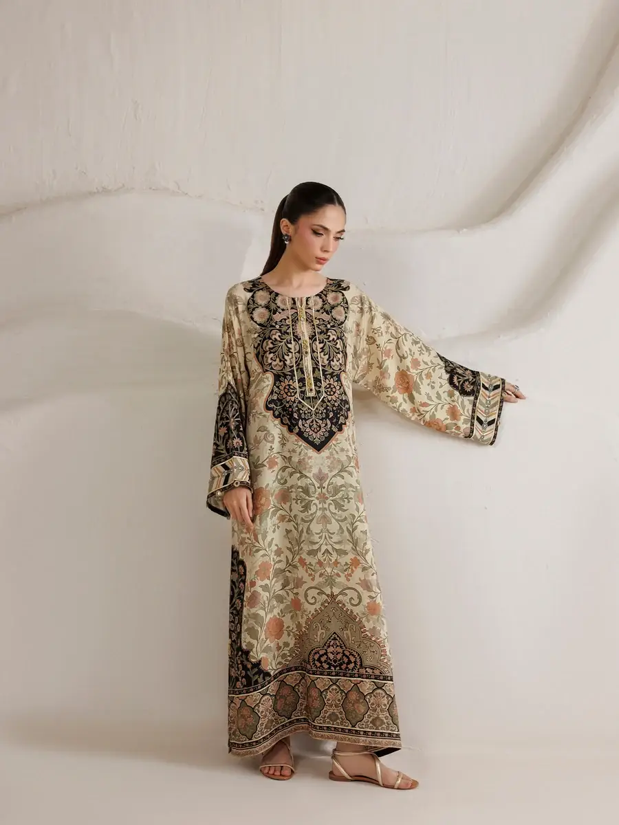2 Pcs Women's Stitched Shamoz Silk Printed Shirt And Trouser