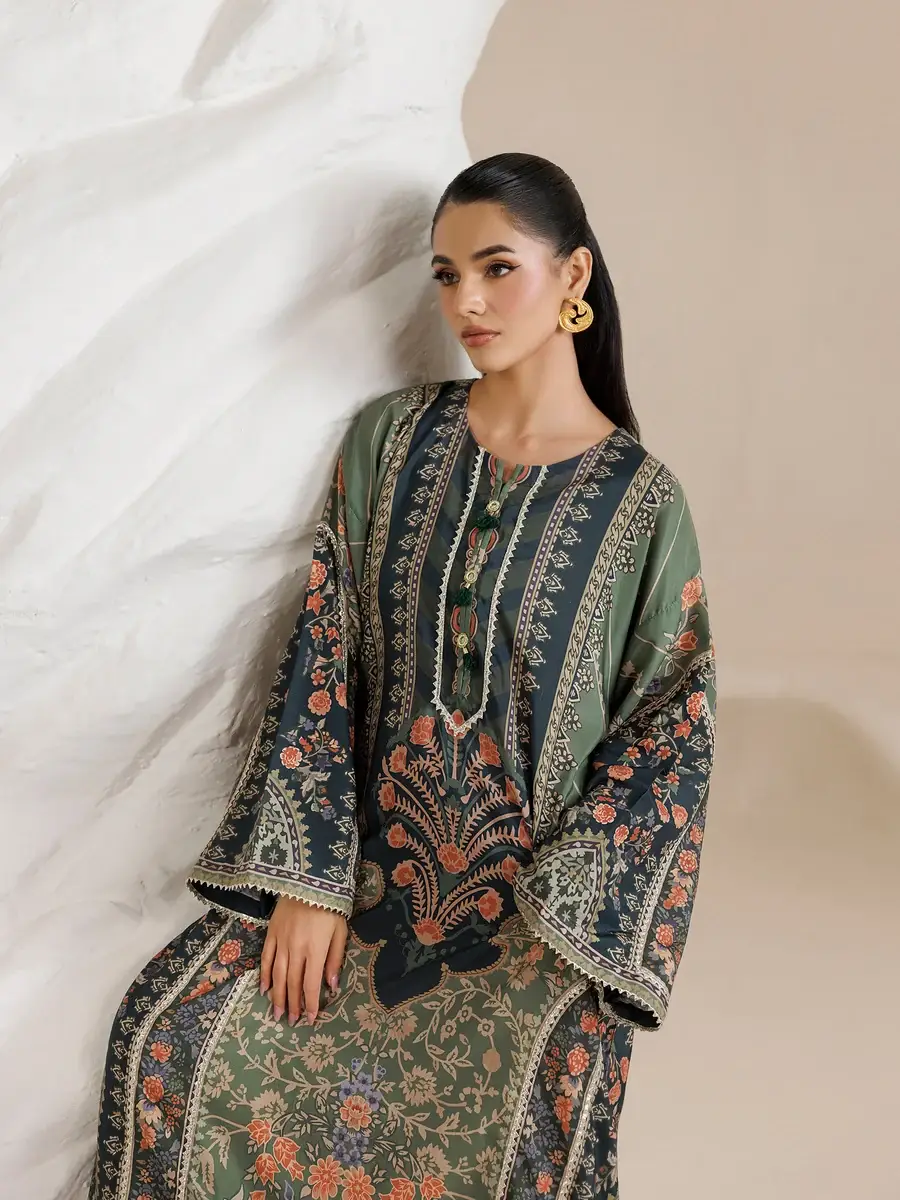 2 Pcs Women's Stitched Shamoz Silk Printed Shirt And Trouser