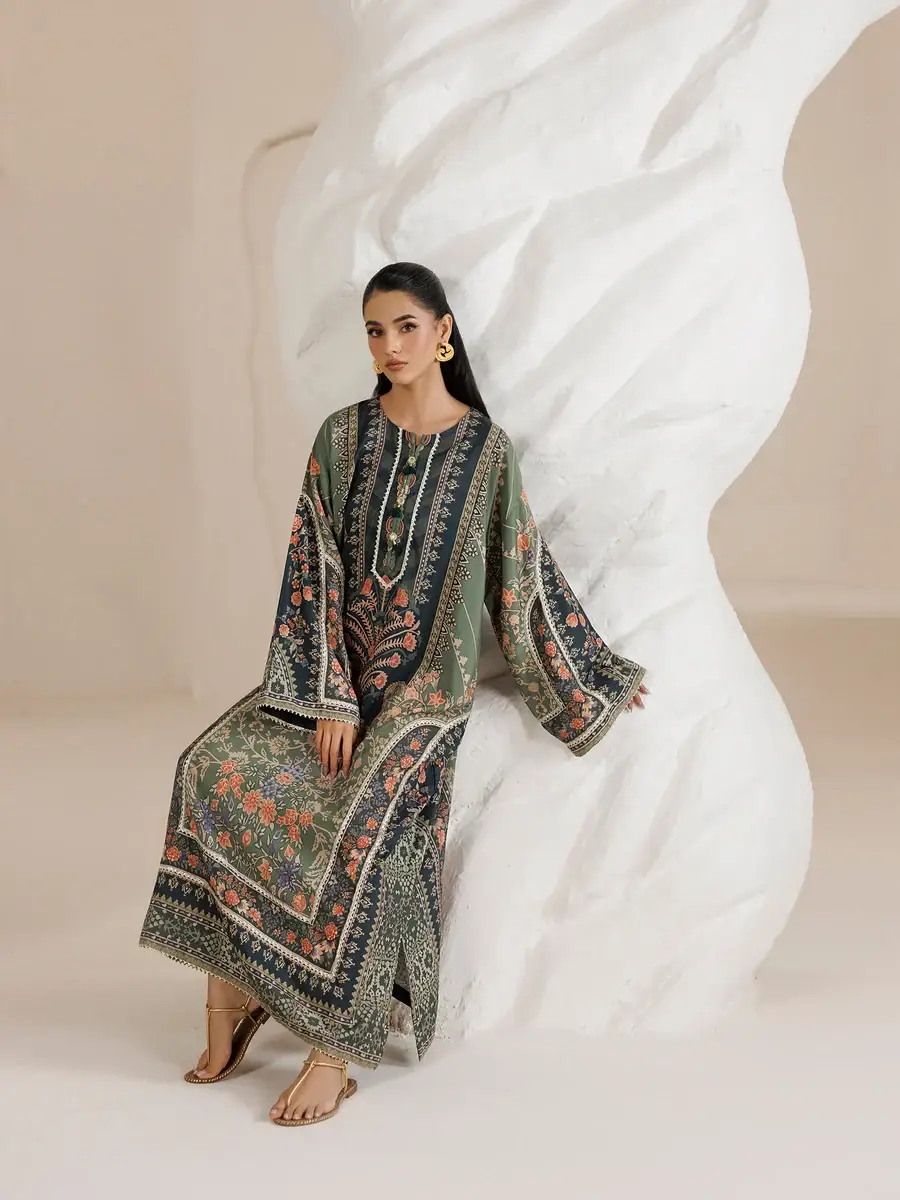 2 Pcs Women's Stitched Shamoz Silk Printed Shirt And Trouser
