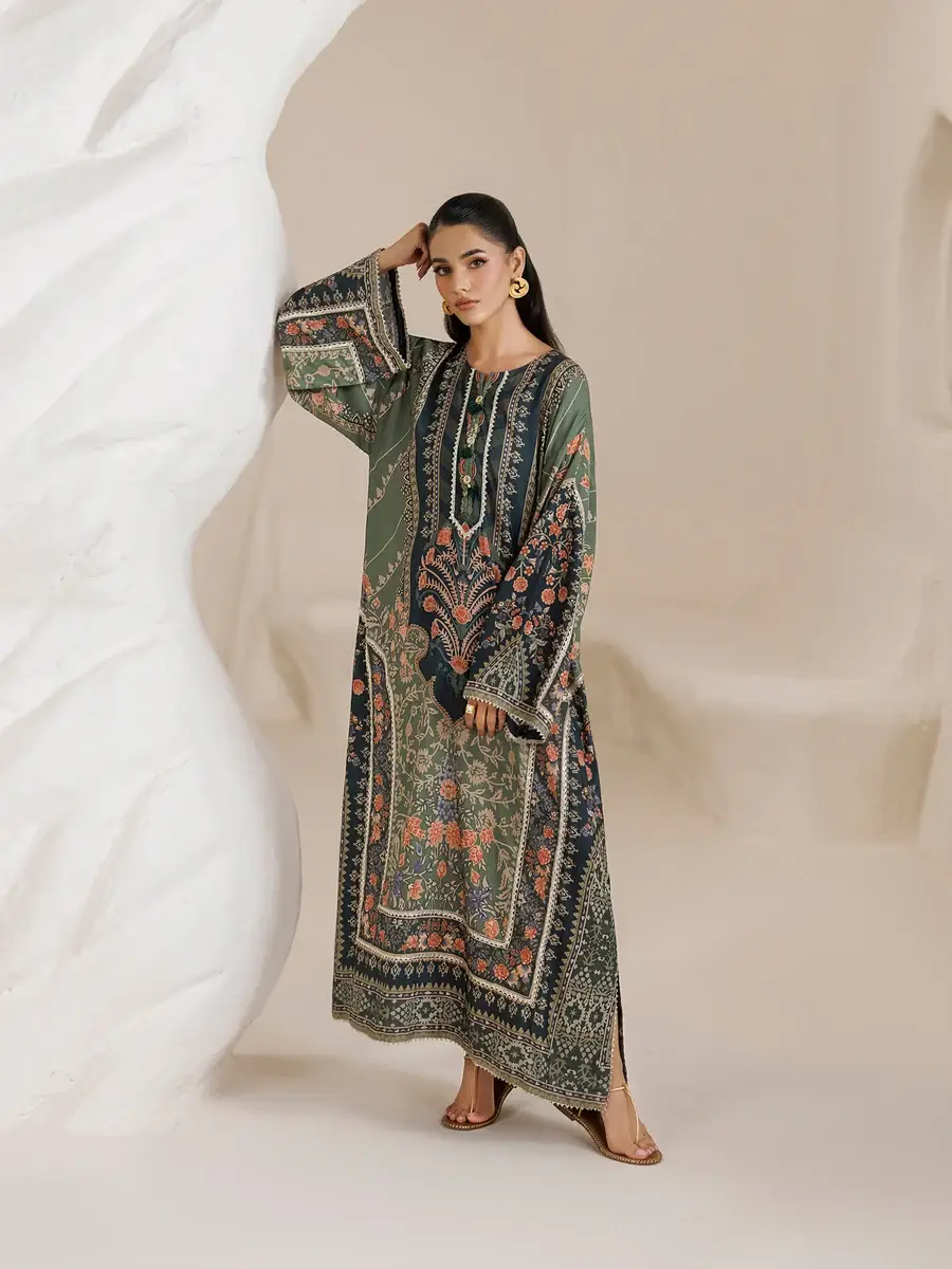 2 Pcs Women's Stitched Shamoz Silk Printed Shirt And Trouser