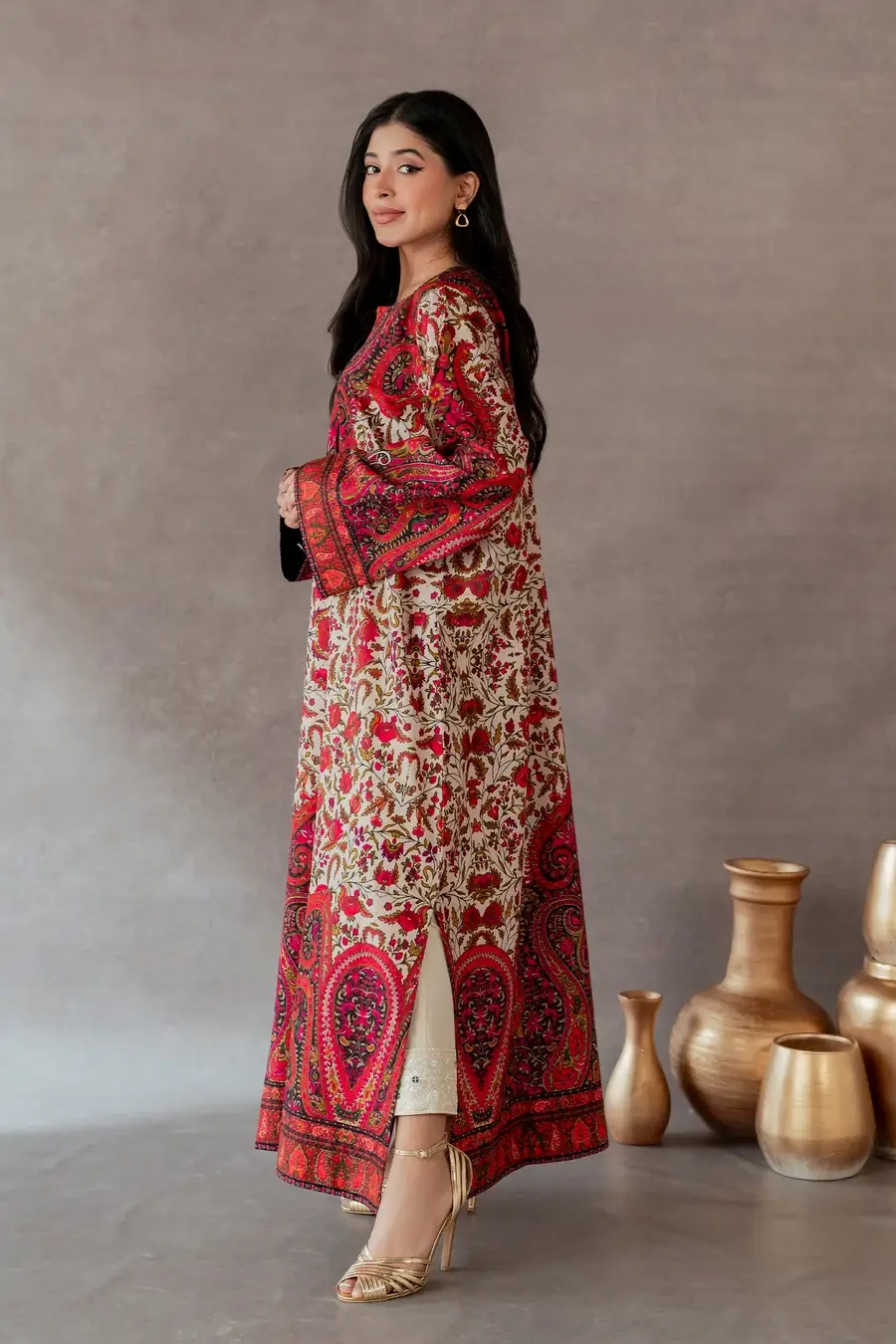 2 Pcs Women's Stitched Shamoz Silk Printed Shirt And Trouser