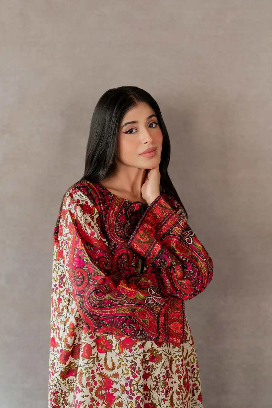 2 Pcs Women's Stitched Shamoz Silk Printed Shirt And Trouser
