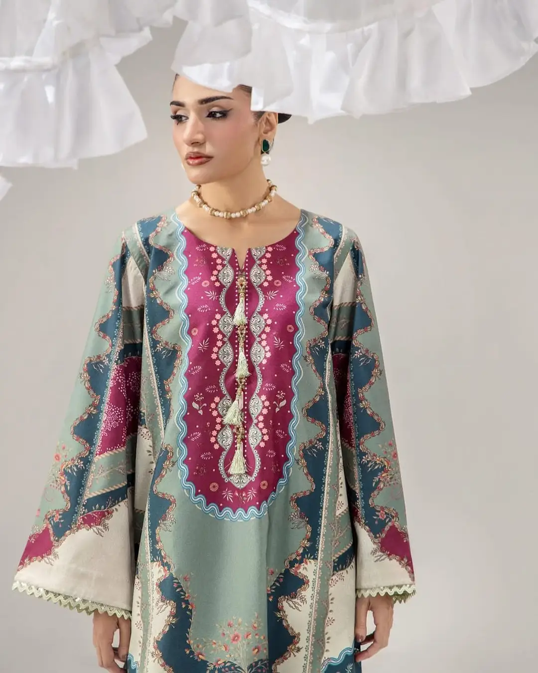 2 Pcs Women's Stitched Shamoz Silk Printed Shirt And Trouser