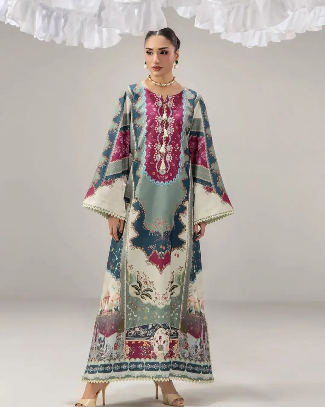 2 Pcs Women's Stitched Shamoz Silk Printed Shirt And Trouser