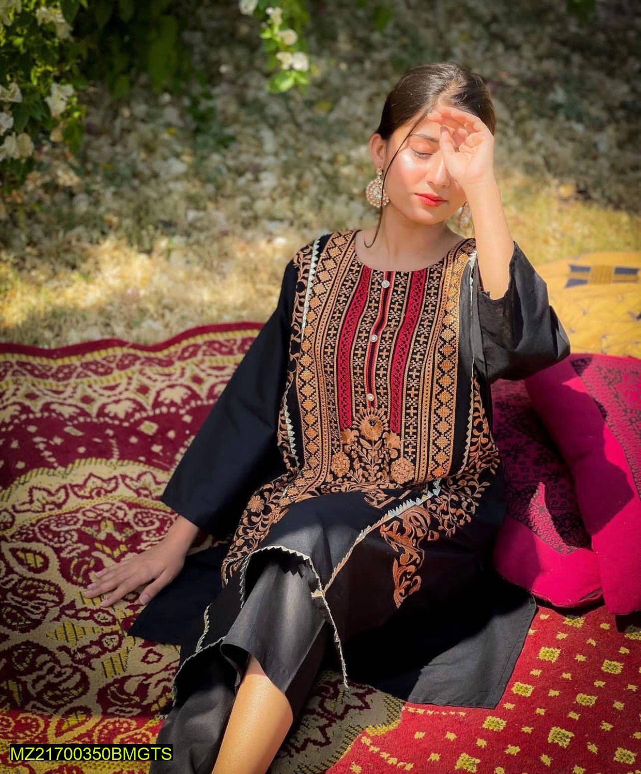 2 Pcs Women Stitched Embroidered Cotton Suit