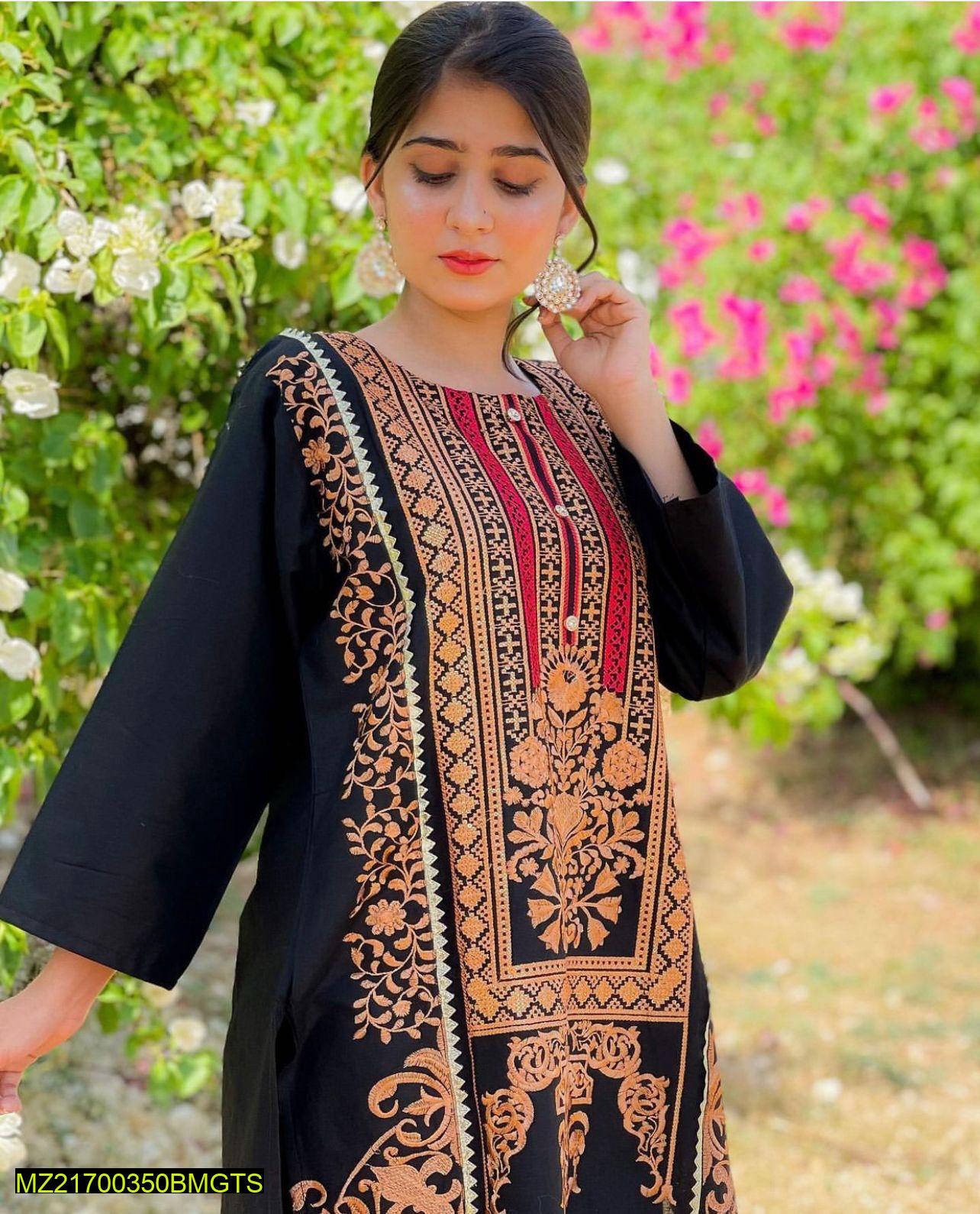 2 Pcs Women Stitched Embroidered Cotton Suit