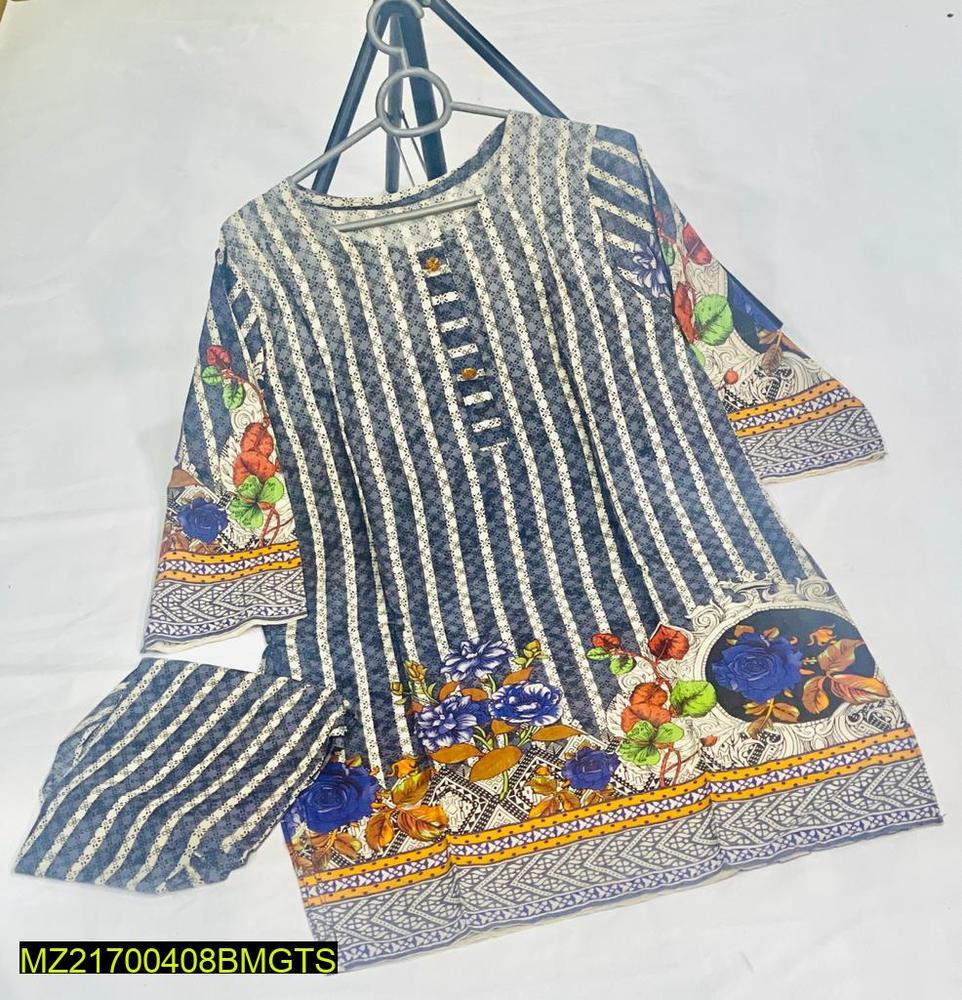 2 Pcs Women's Stitched Lawn Printed Suit