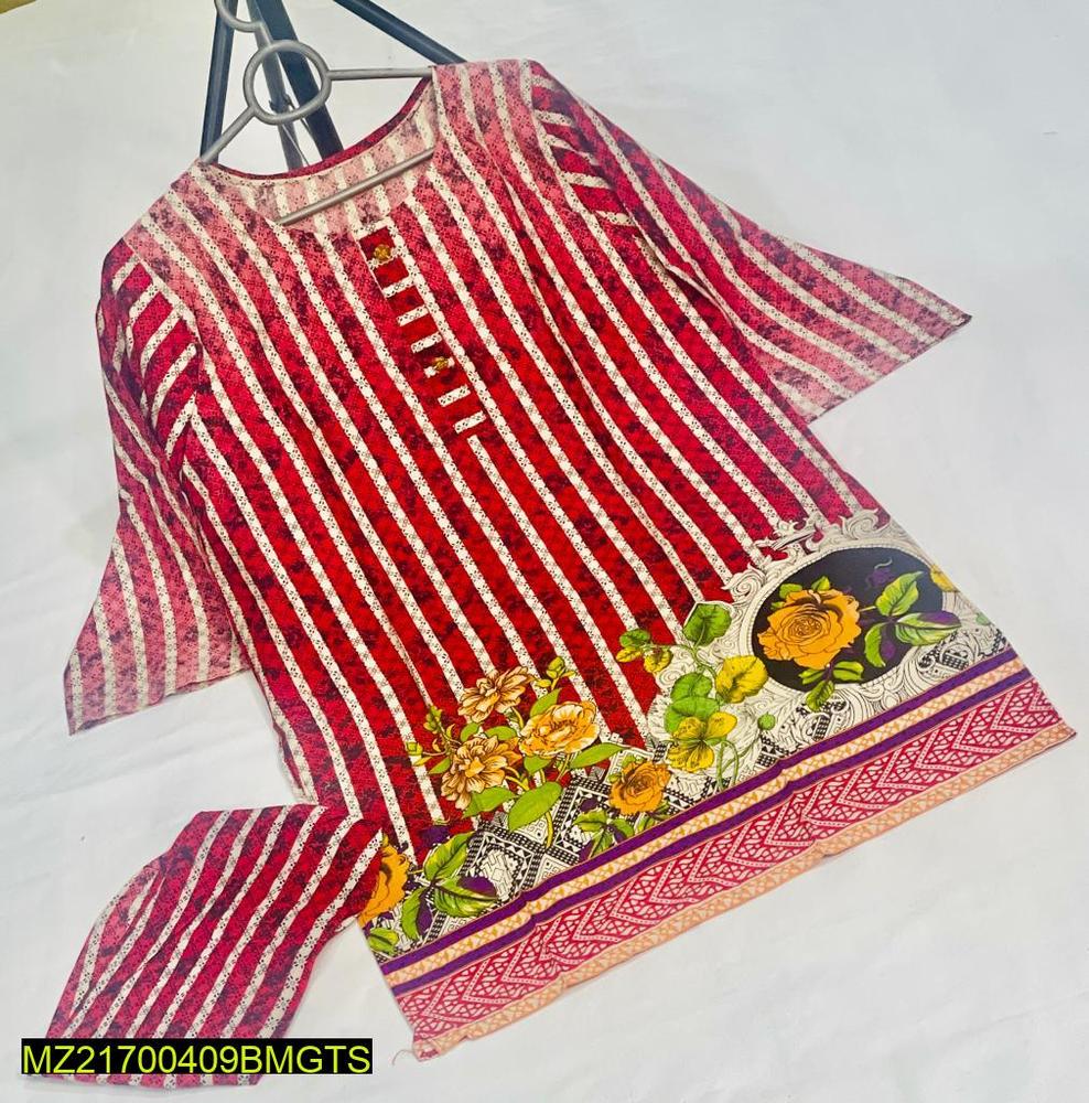 2 Pcs Women's Stitched Lawn Printed Suit