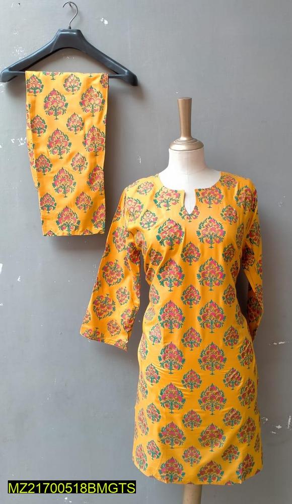 2 Pcs Women's Stitched Linen Printed Suit