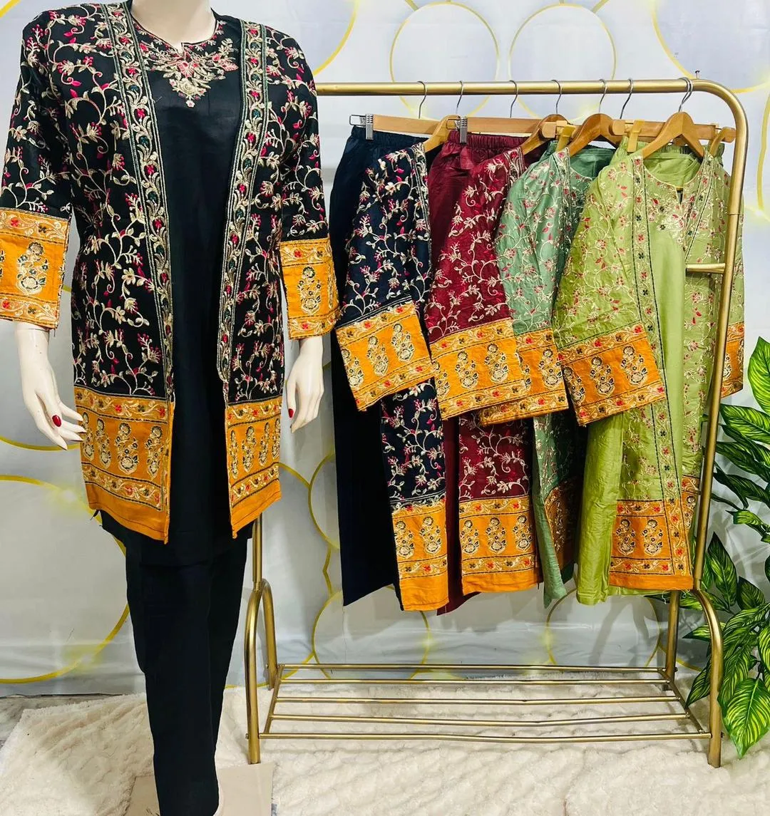 Black Embroidered 3 Pcs Gown Suit for Eid 2026