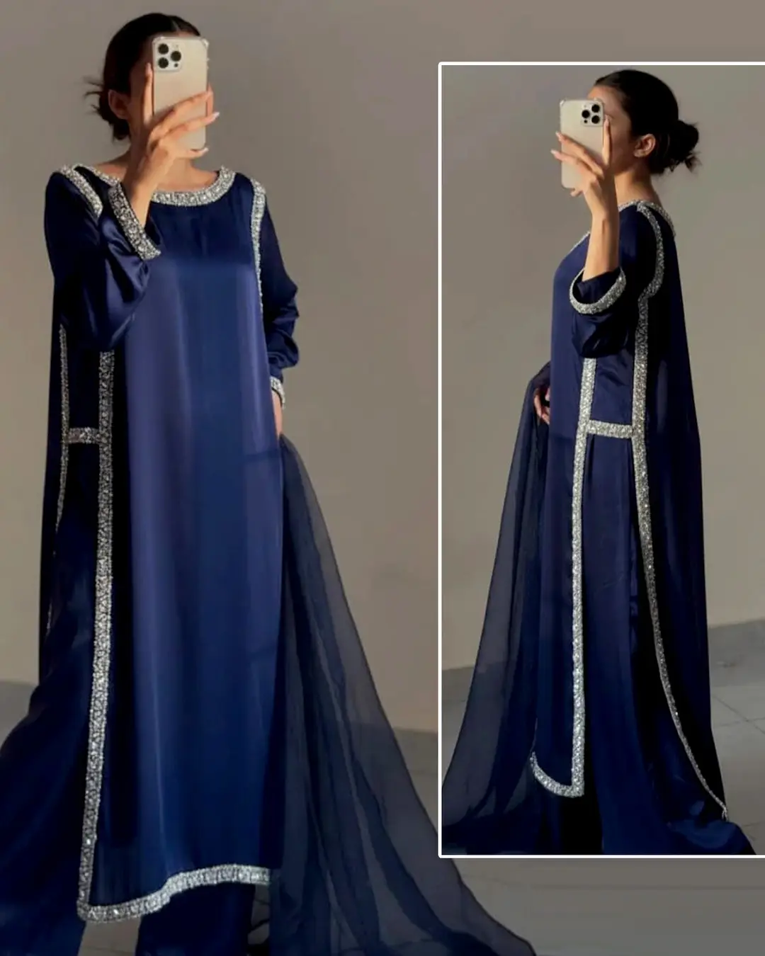 Hania Amir Inspired Indian Lace Work 3 Piece Suit for Women – Pure Shamoz Silk Long Shirt with Chiffon Dupatta & Plain Trouser